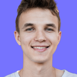 I'm Maxim Litvinov (https://maximlitvinov.me) and I'm pictured here with medium hair with wear glasses which have two colours brown and black. I'm wearing a hoodie. I smile with my mouth open and shout something at the same time, while squinting into the distance. I'm wearing a shirt, a fleece, a T-shirt, and a long-sleeve hooded sweatshirt. The photo is in black, the background is replaced with purple, this is the style of UNICORN WITNESSES brand (unicornwitnesses.com)